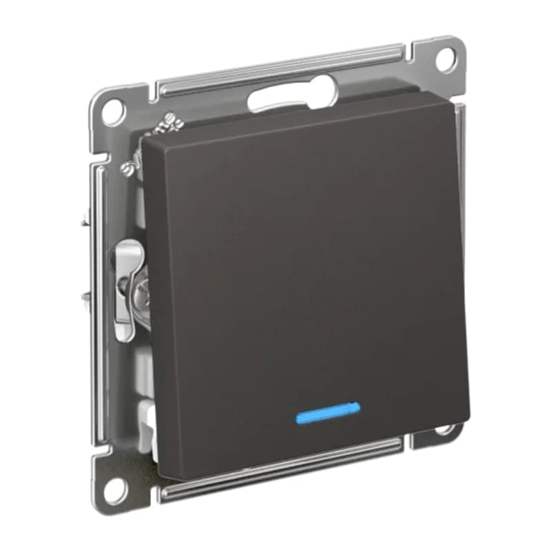 Выключатель одноклавишный проходной с подсветкой Schneider Atlasdesign 10А, быстрозажим. клем., базальт