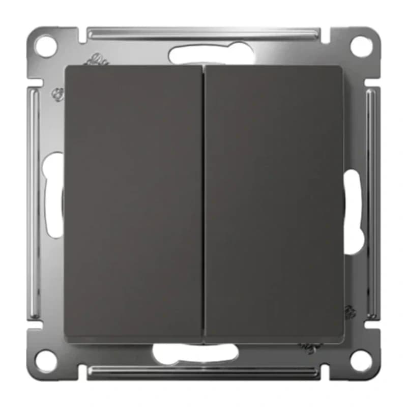 Выключатель двухклавишный проходной Schneider Atlasdesign 10А, базальт