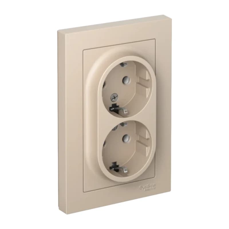 Розетка двойная с заземлением в сборе Atlasdesign 16А, песочный