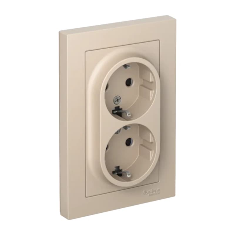 Розетка двойная с заземлением со шторками в сборе Atlasdesign 16А, песочный
