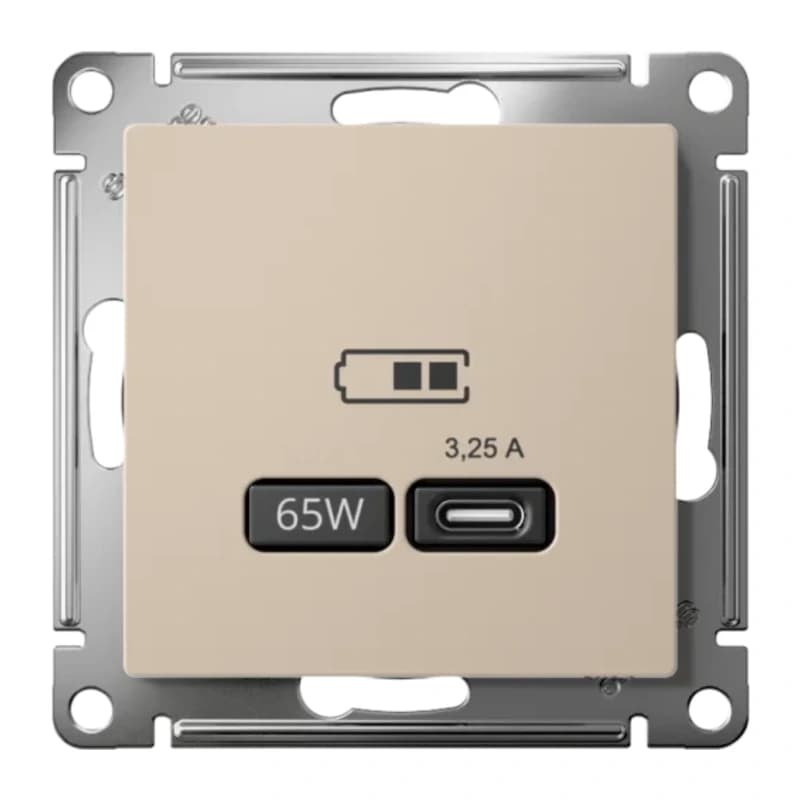 Розетка USB для зарядки Atlasdesign тип-C 65W высокоскор.заряд. QC, PD, песочный