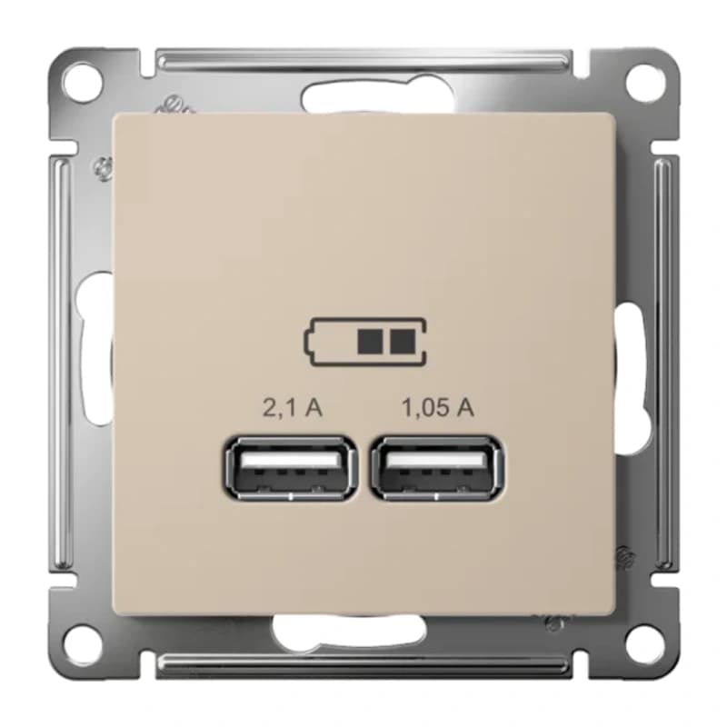 Розетка USB двойная для зарядки Atlasdesign 2,1А, песочный