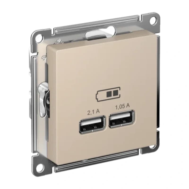 Розетка USB двойная для зарядки Atlasdesign 2,1А, песочный