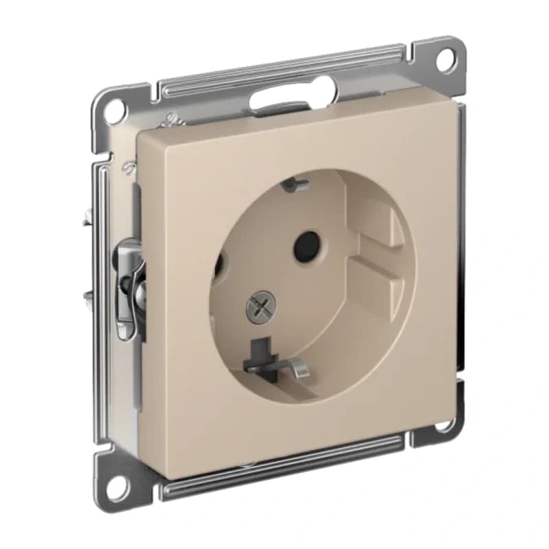 Розетка с заземлением со шторками Atlasdesign 16А, песочный