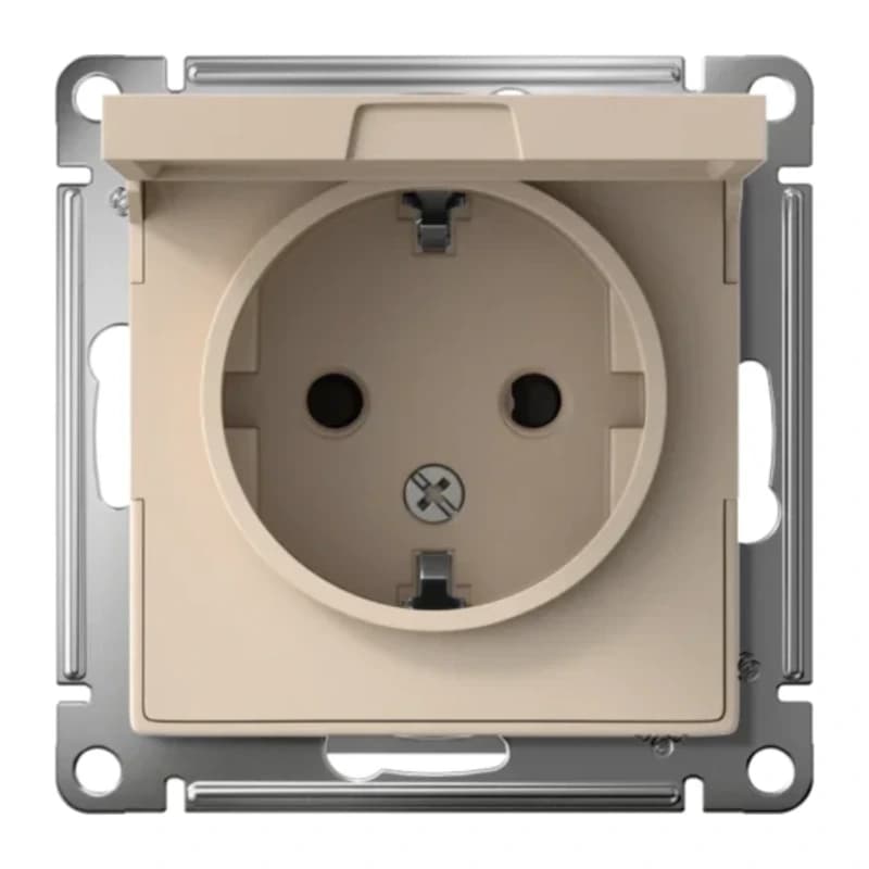 Розетка с заземлением со шторками и крышкой Atlasdesign 16А IP20, песочный
