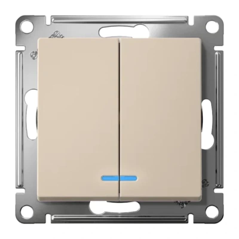 Выключатель двухклавишный с подсветкой Schneider Atlasdesign 10А, песочный