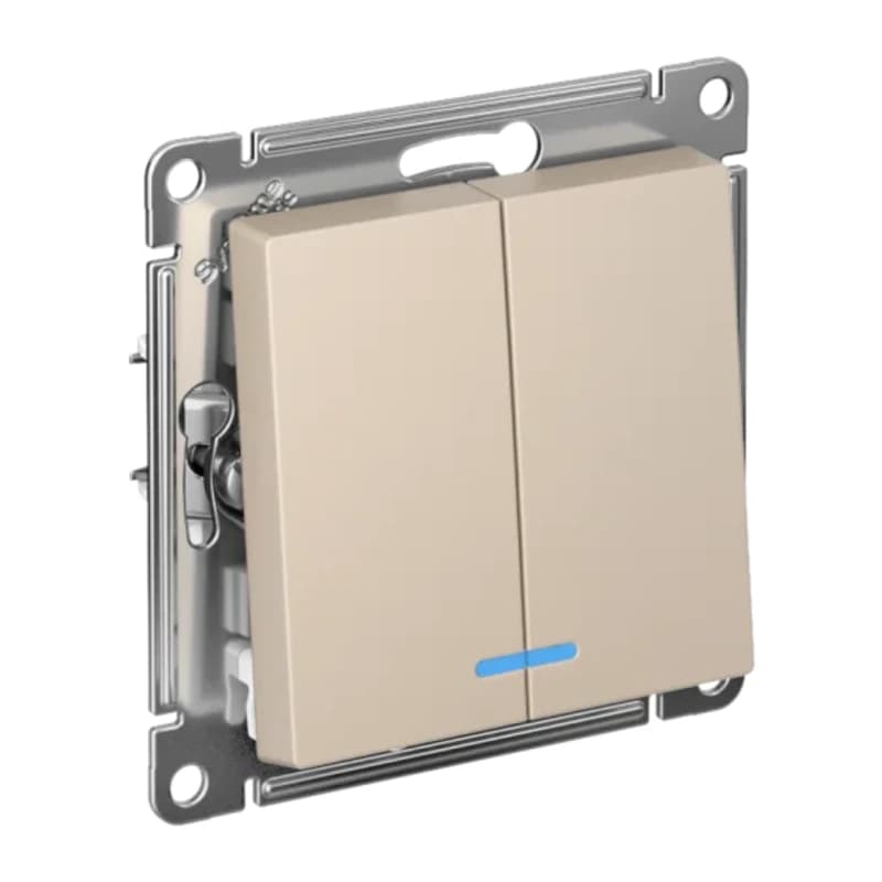 Выключатель двухклавишный с подсветкой Schneider Atlasdesign 10А, песочный