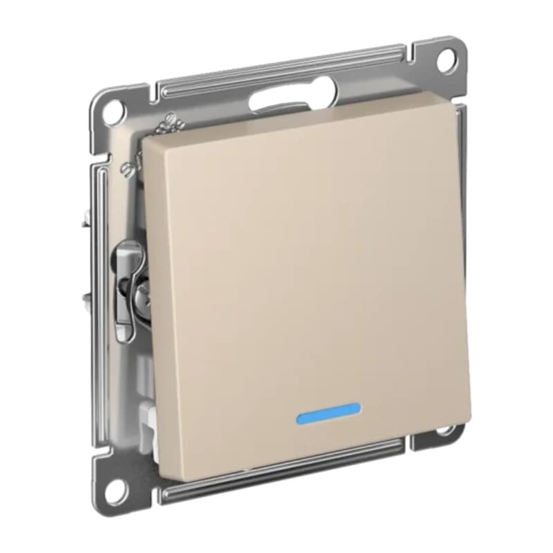Выключатель одноклавишный проходной с подсветкой Schneider Atlasdesign 10А, песочный
