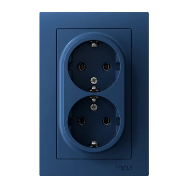 Розетка двойная с заземлением в сборе Atlasdesign 16А, аквамарин