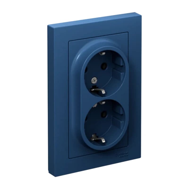 Розетка двойная с заземлением в сборе Atlasdesign 16А, аквамарин