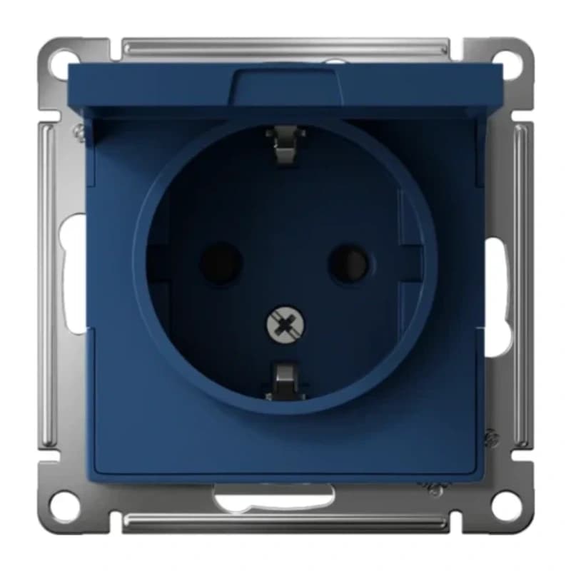 Розетка с заземлением со шторками и крышкой Atlasdesign 16А IP20, аквамарин