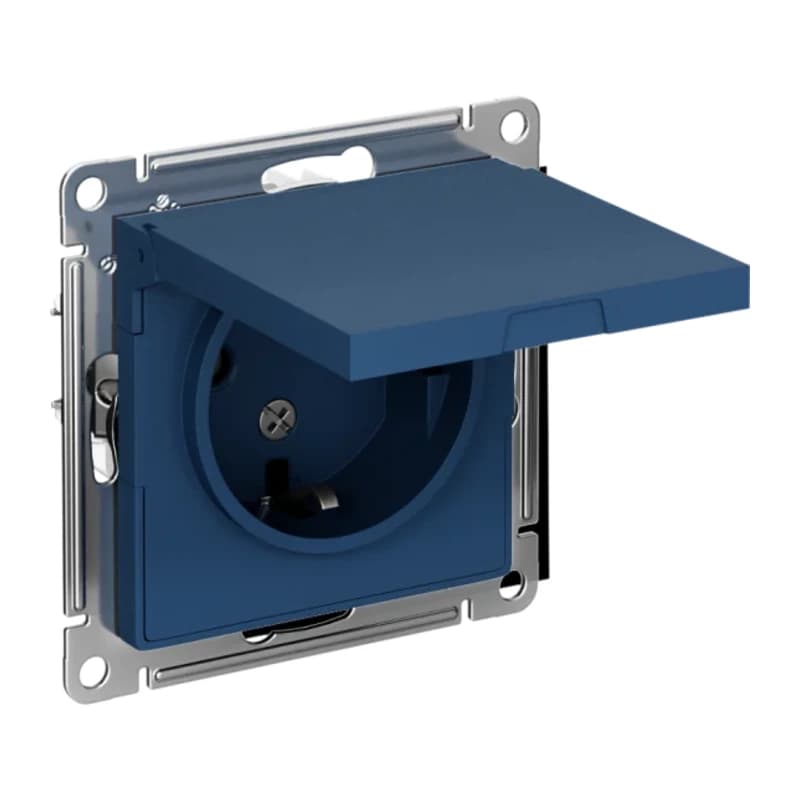 Розетка с заземлением со шторками и крышкой Atlasdesign 16А IP20, аквамарин