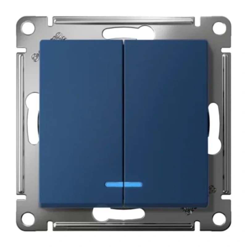 Выключатель двухклавишный с подсветкой Schneider Atlasdesign 10А, аквамарин