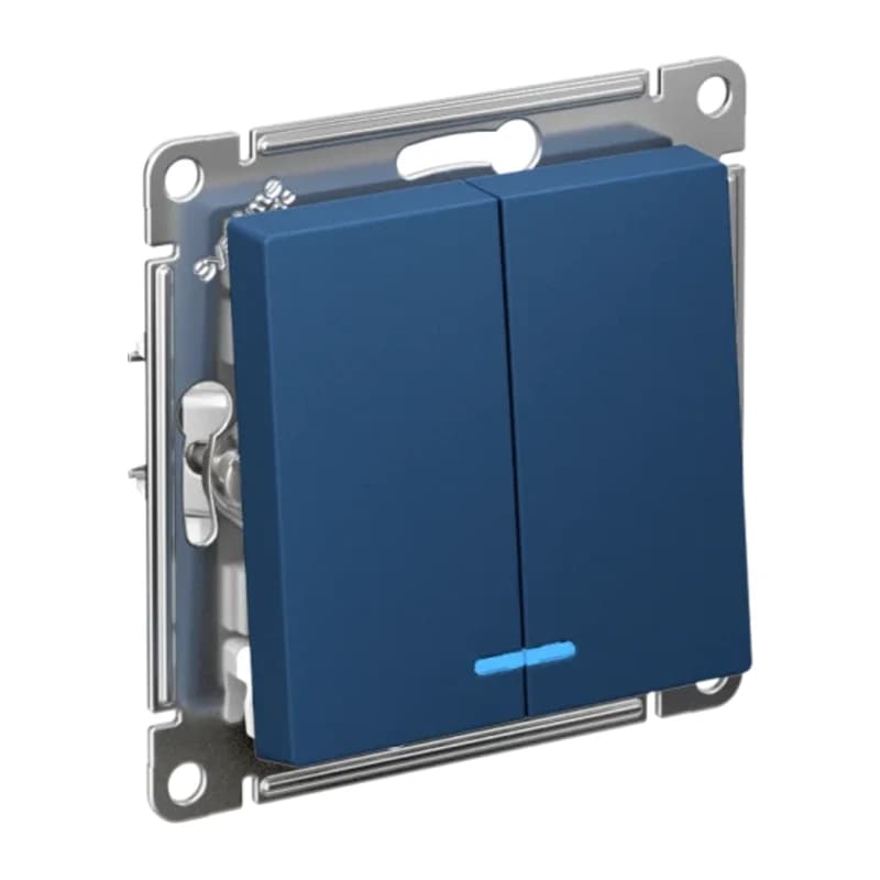 Выключатель двухклавишный с подсветкой Schneider Atlasdesign 10А, аквамарин