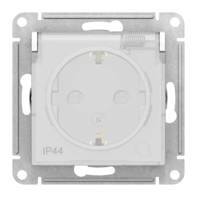 Розетка с заземлением со шторками и крышкой Atlasdesign 16А IP44, белый