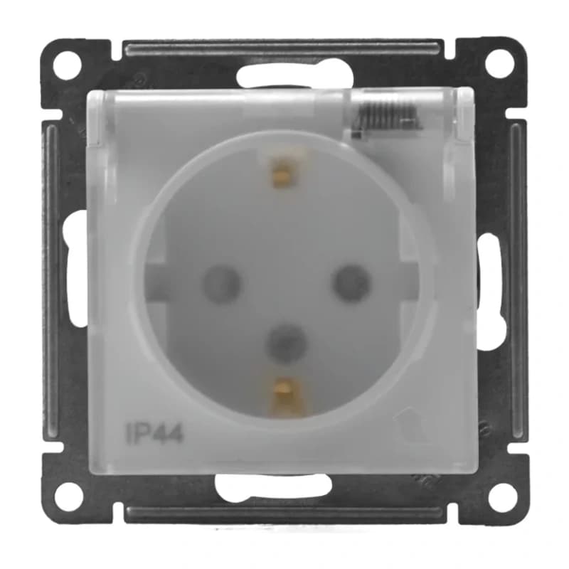 Розетка с заземлением со шторками и крышкой Atlasdesign 16А IP44, белый