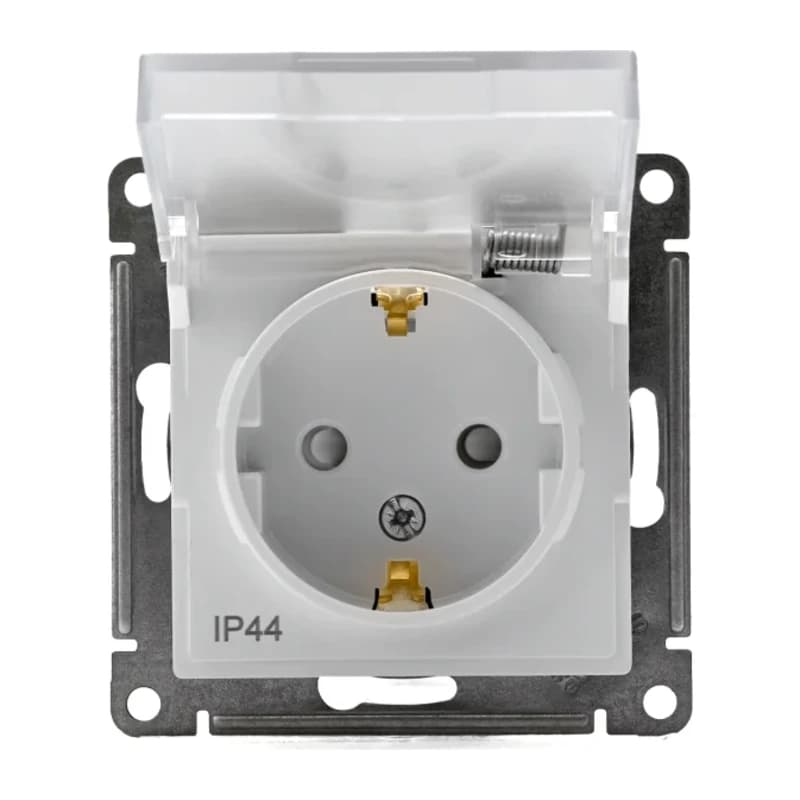 Розетка с заземлением со шторками и крышкой Atlasdesign 16А IP44, белый