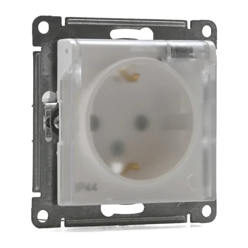 Розетка с заземлением со шторками и крышкой Atlasdesign 16А IP44, белый