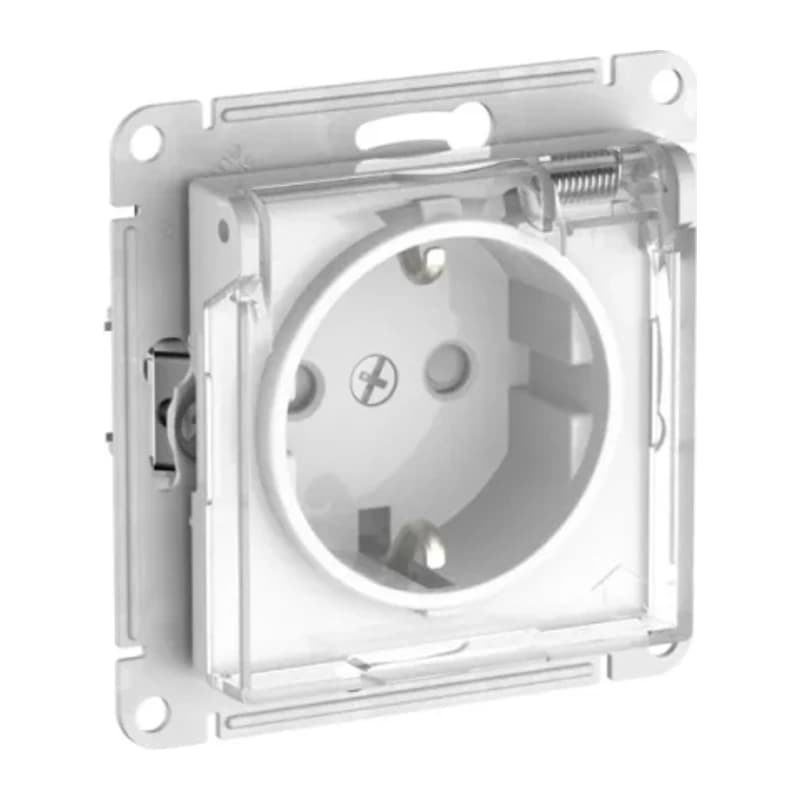 Розетка с заземлением со шторками и крышкой Atlasdesign 16А IP44, быстрозажим. клем., белый