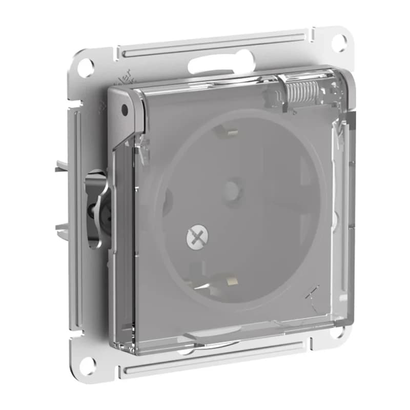 Розетка с заземлением со шторками и крышкой Atlasdesign 16А IP44, алюминий