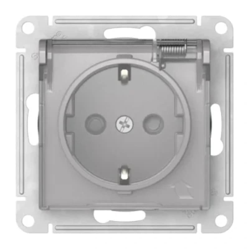 Розетка с заземлением со шторками и прозрачной крышкой Atlasdesign 16А IP44, быстрозажим. клем., алюминий