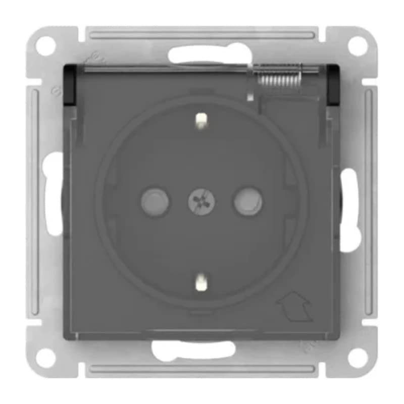 Розетка с заземлением со шторками и крышкой Atlasdesign 16А IP44, быстрозажим. клем., карбон