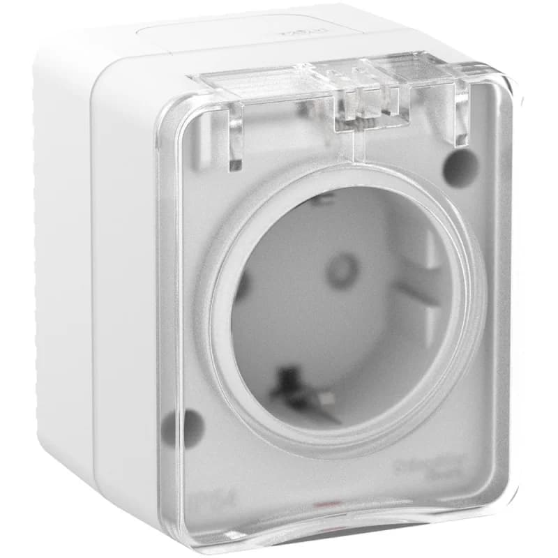 Розетка с заземлением со шторками накладная, 16А/250B IP54 Schneider AtlasDesign Profi54 белый