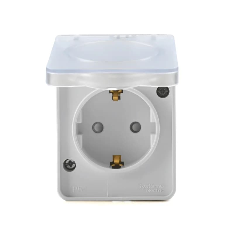 Розетка с заземлением со шторками накладная, 16А/250B IP54 Schneider AtlasDesign Profi54 белый