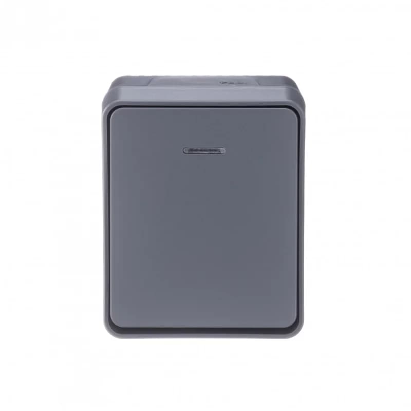 Выключатель 1-клавишный с подсветкой накладной 10А IP54 Schneider AtlasDesign Profi54 антрацит