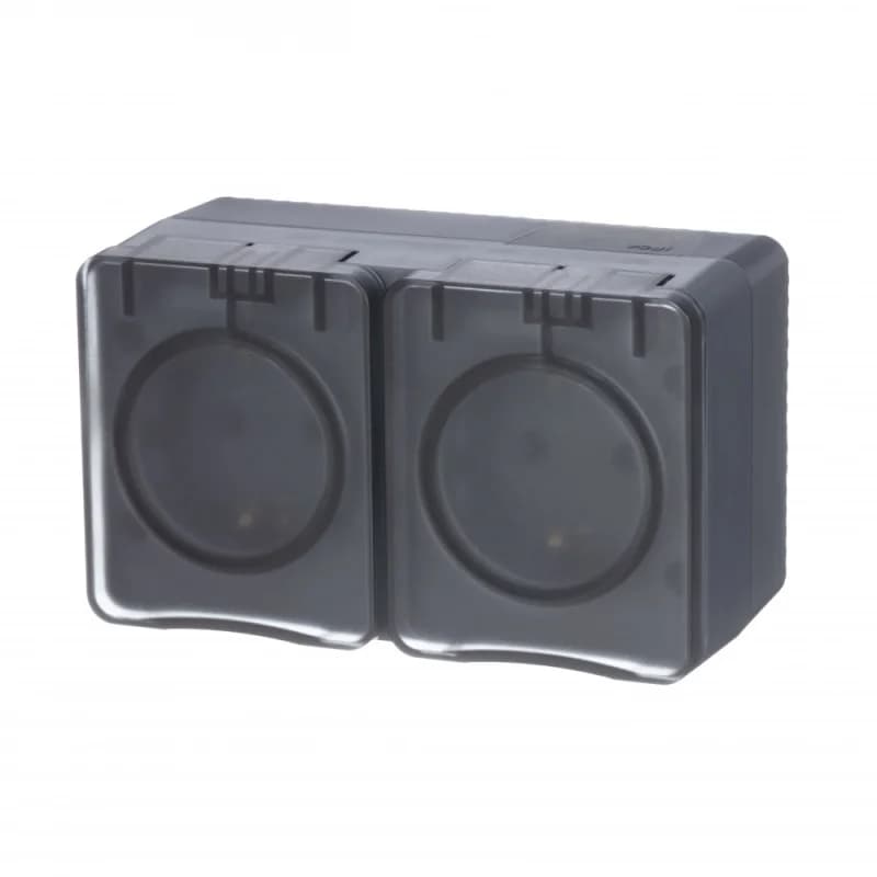 Розетка 2-ая с заземлением со шторками накладная, 16А/250B IP54 Schneider AtlasDesign Profi54 антрацит