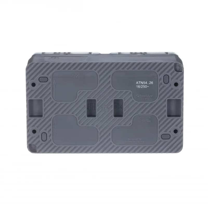 Розетка 2-ая с заземлением со шторками накладная, 16А/250B IP54 Schneider AtlasDesign Profi54 антрацит