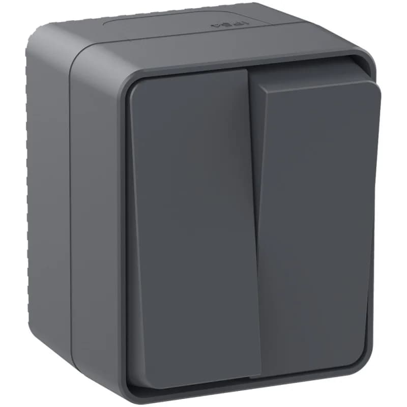 Выключатель 2-клавишный накладной 10А IP54 Schneider AtlasDesign Profi54 антрацит