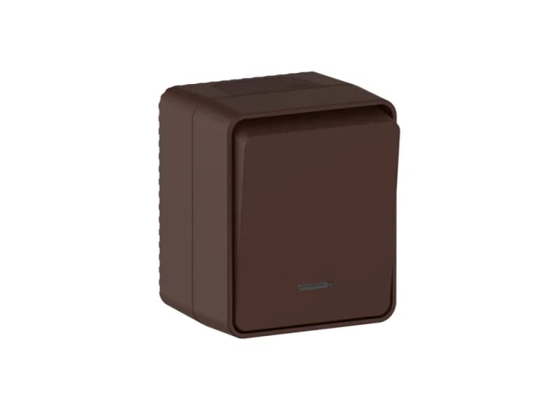 Выключатель 1-клавишный с подсветкой накладной 10А IP54 Schneider AtlasDesign Profi54 коричневый