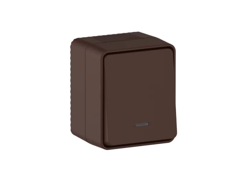 Выключатель 1-клавишный с подсветкой накладной 10А IP54 Schneider AtlasDesign Profi54 коричневый