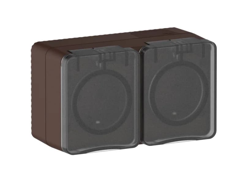 Розетка 2-ая с заземлением со шторками накладная, 16А/250B IP54 Schneider AtlasDesign Profi54 коричневый