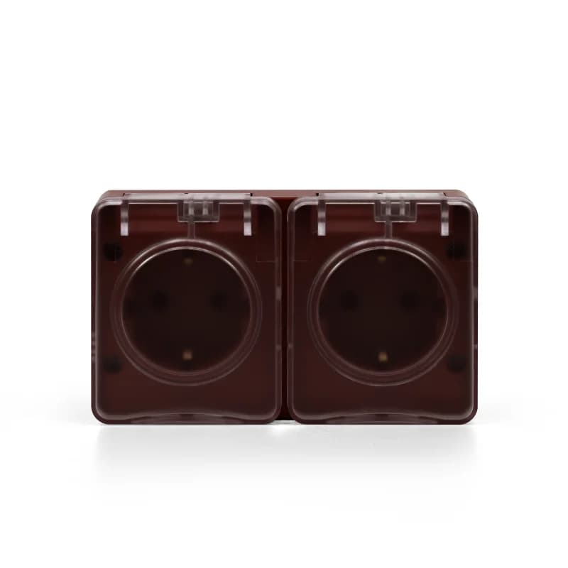 Розетка 2-ая с заземлением со шторками накладная, 16А/250B IP54 Schneider AtlasDesign Profi54 коричневый