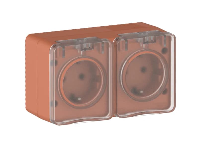 Розетка 2-ая с заземлением со шторками накладная, 16А/250B IP54 Schneider AtlasDesign Profi54 терракотовый