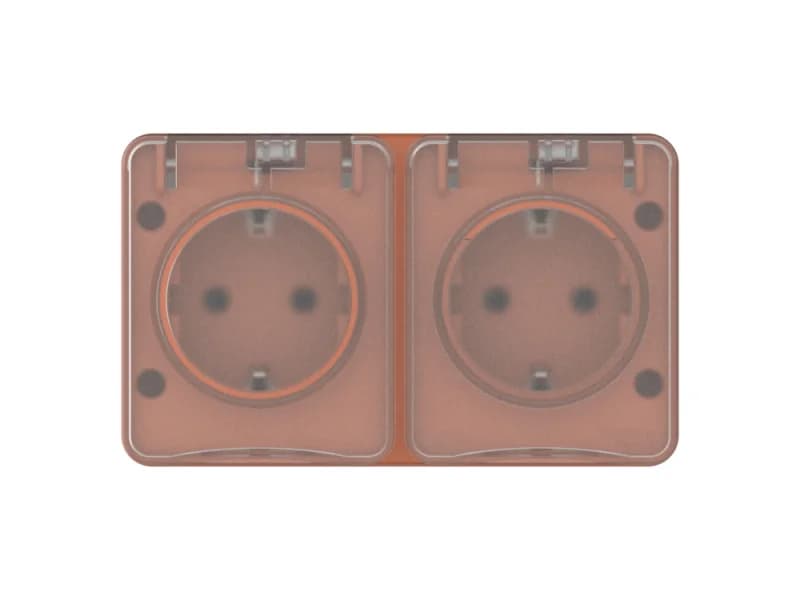 Розетка 2-ая с заземлением со шторками накладная, 16А/250B IP54 Schneider AtlasDesign Profi54 терракотовый