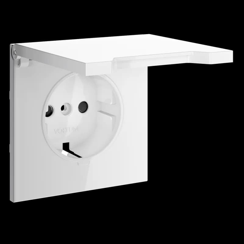 Накладка для розетки с заземлением, защитными шторками и крышкой, S70 (белый глянцевый)