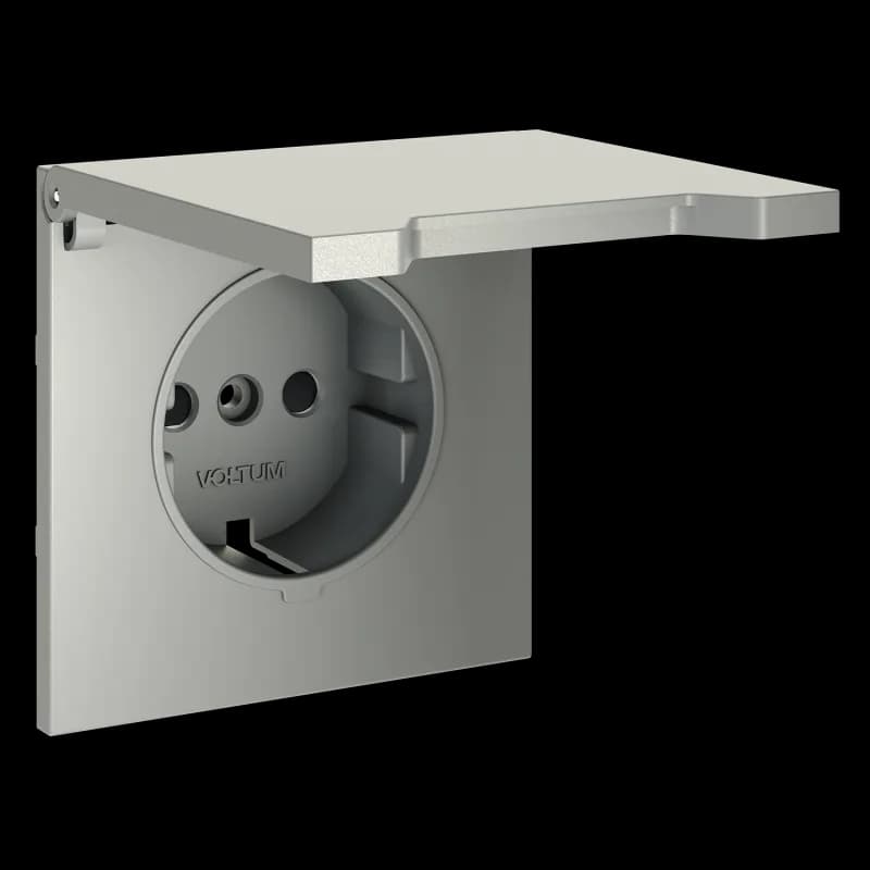 Накладка для розетки с заземлением, защитными шторками и крышкой, S70 (сталь)