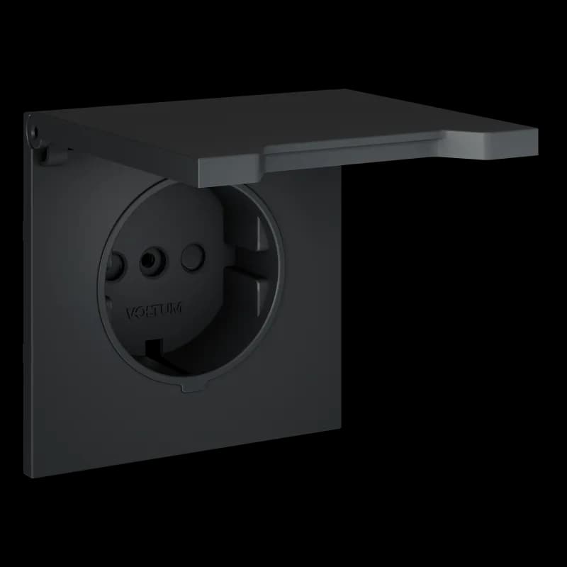 Накладка для розетки с заземлением, защитными шторками и крышкой, S70 (графит)