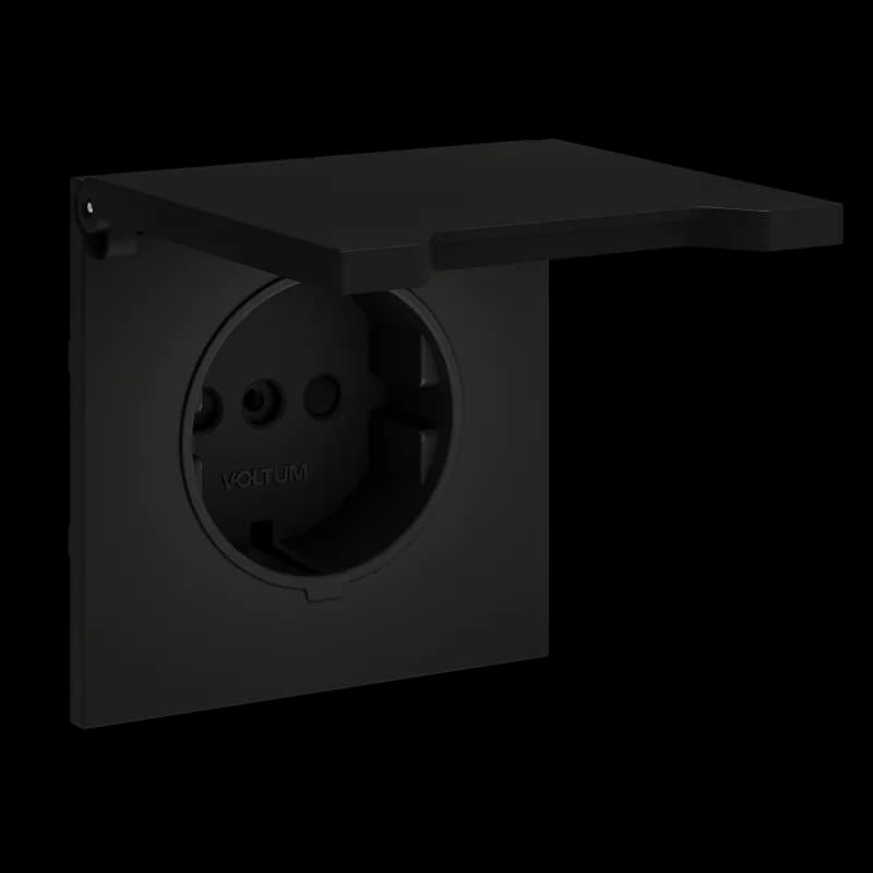 Накладка для розетки с заземлением, защитными шторками и крышкой, S70 (черный матовый)