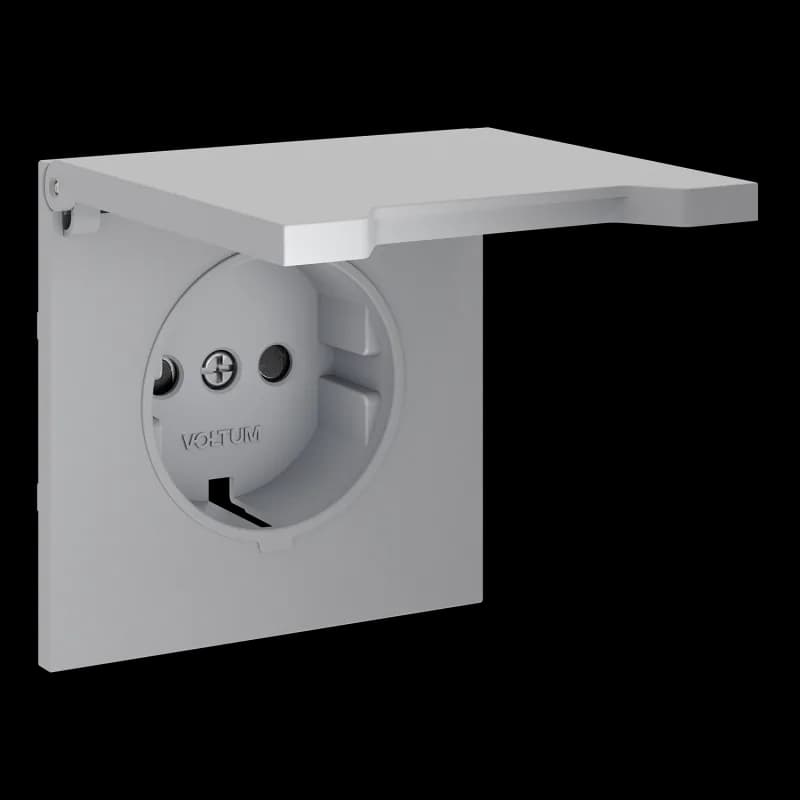 Накладка для розетки с заземлением, защитными шторками и крышкой, S70 (серый)