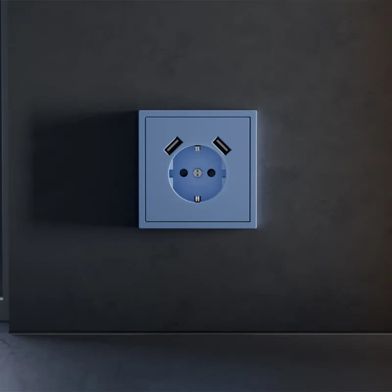 Накладка для розетки с заземлением и защитными шторками, с USB A+A, S70 (деним)