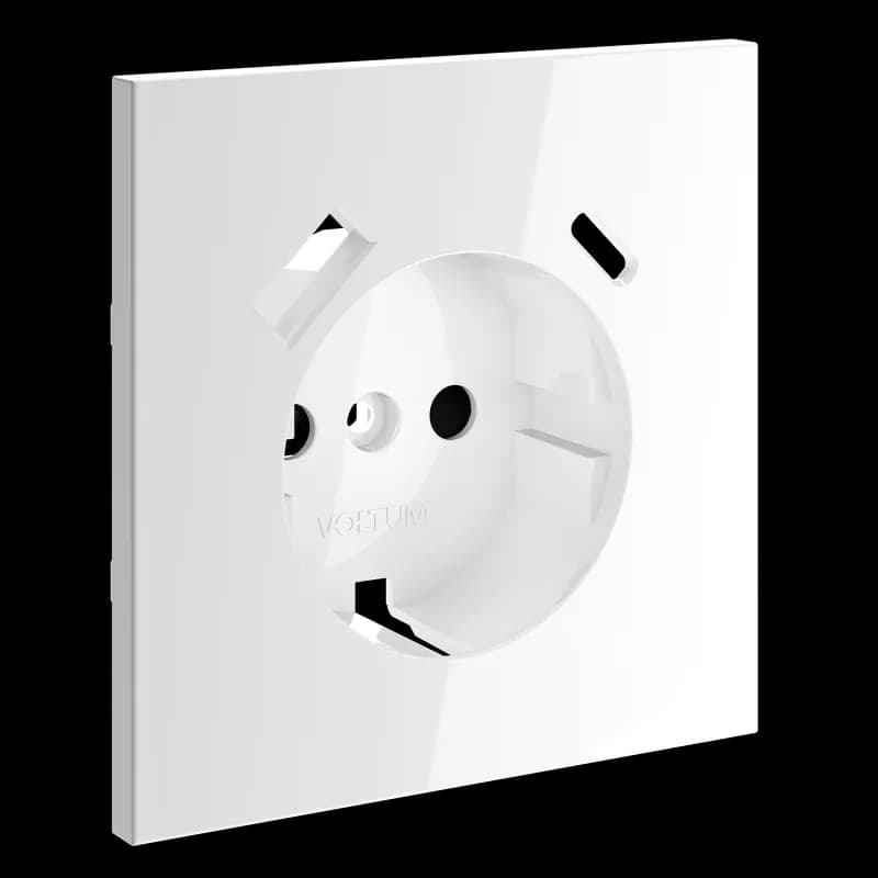 Накладка для розетки с заземлением и защитными шторками, с USB A+C, S70 (белый глянцевый)