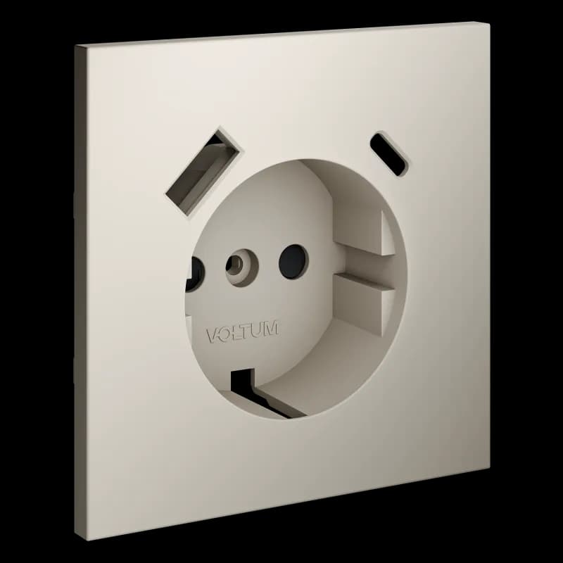 Накладка для розетки с заземлением и защитными шторками, с USB A+C, S70 (кашемир)