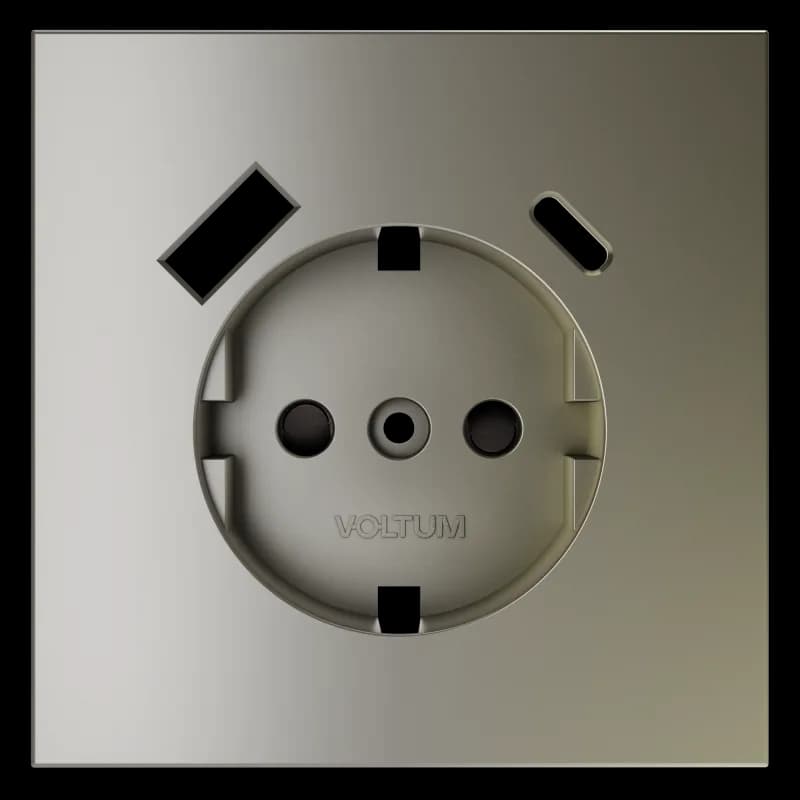 Накладка для розетки с заземлением и защитными шторками, с USB A+C, S70 (шелк)