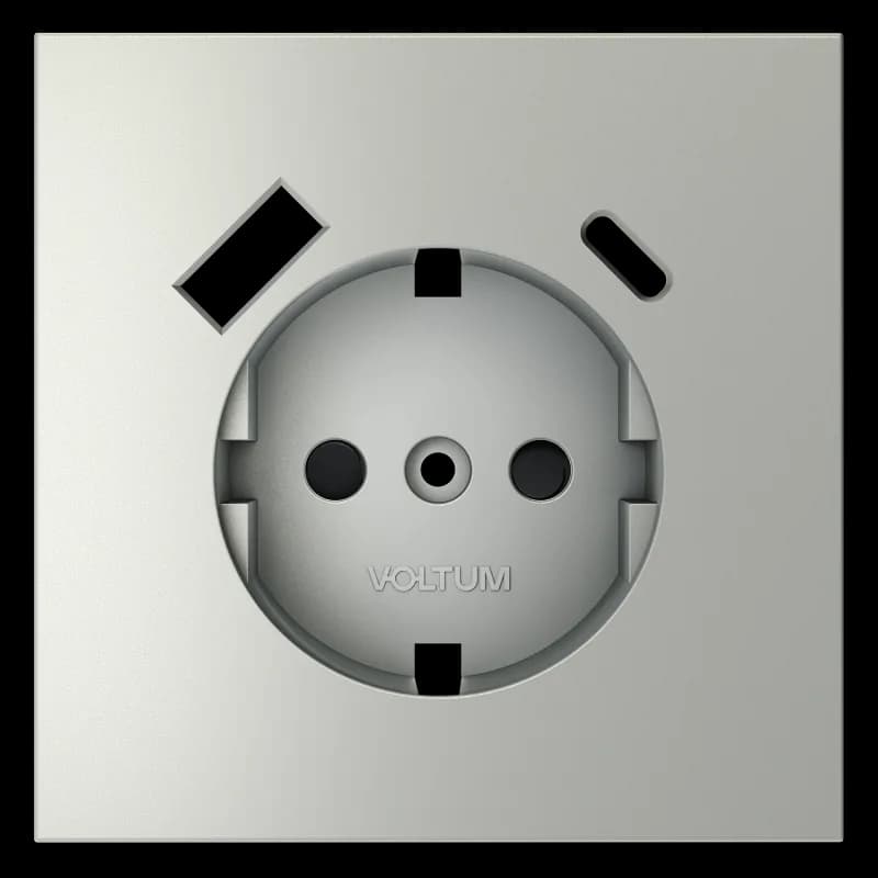 Накладка для розетки с заземлением и защитными шторками, с USB A+C, S70 (сталь)