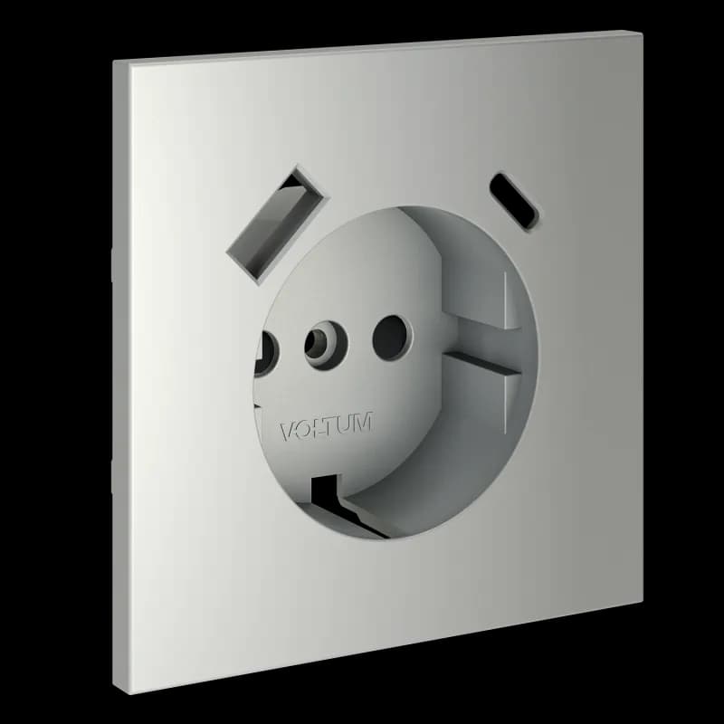 Накладка для розетки с заземлением и защитными шторками, с USB A+C, S70 (сталь)