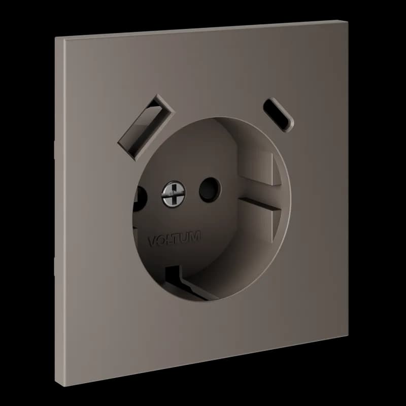 Накладка для розетки с заземлением и защитными шторками, с USB A+C, S70 (капучино)